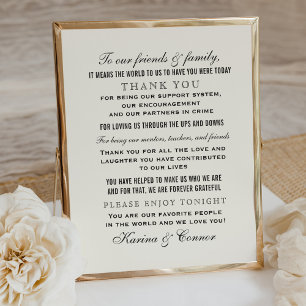 Pôster Elegante Agradecimento a Convidados de Casamento e