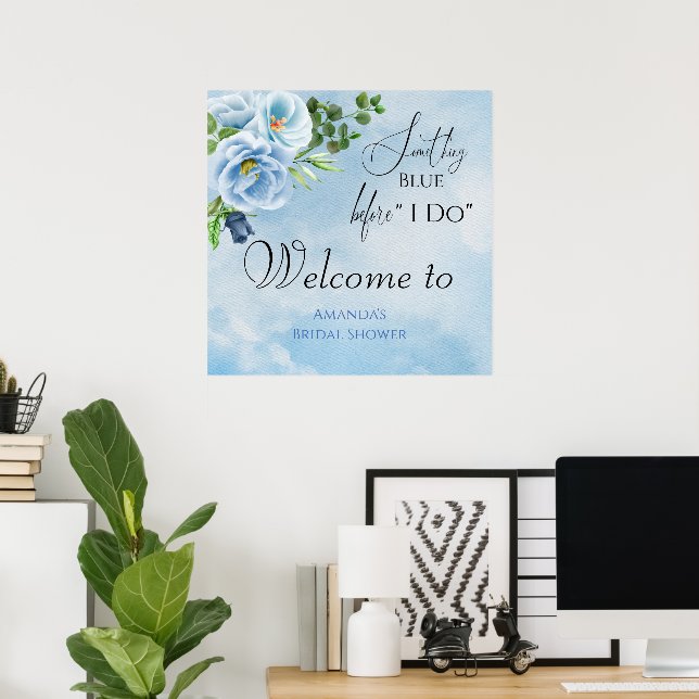 Poster Elegante algo azul Recepção de Noivado Bem-vindo (Escritório em casa)