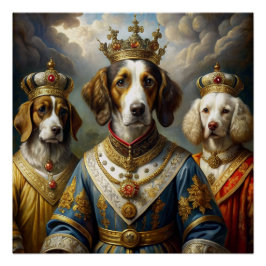 Pôster Elegante AnimalThemed Royal Dogs Oil Painting Deco