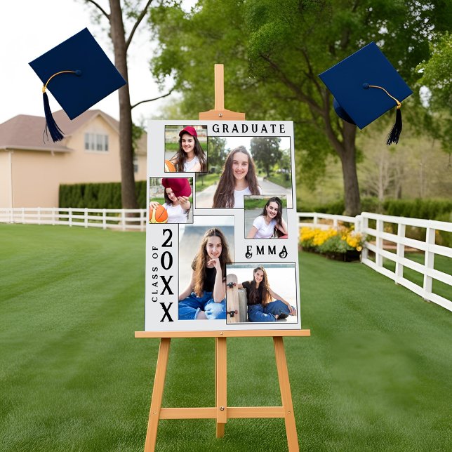 Pôster Elegante Anúncio de Formatura 2026 com Múltiplas F (Elegant Multi Photo 2025 Graduation Announcement Poster)