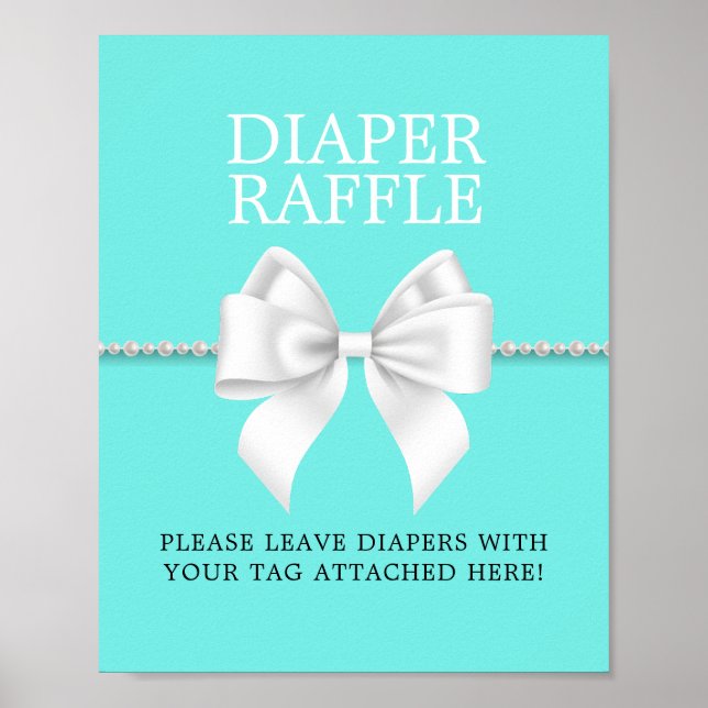 Poster Elegante Aqua Tiffany Chá de fraldas Raffle (Frente)