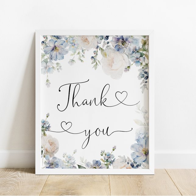 Poster Elegante Aquarela Azul Floral Obrigado (Criador carregado)