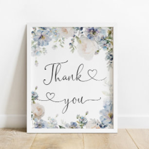 Poster Elegante Aquarela Azul Floral Obrigado