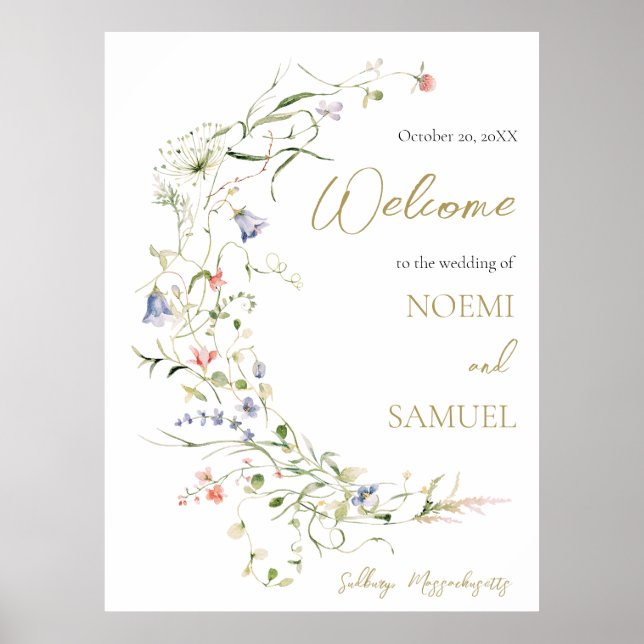 Poster Elegante Aquarela de Boas-Vindas para Casamento co (Frente)