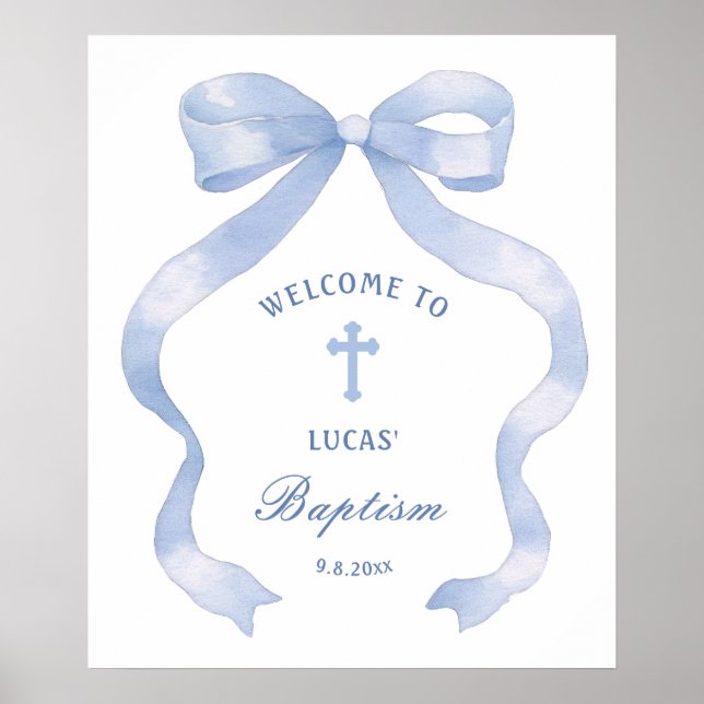 Poster Elegante Arco Azul Baptism Bem-vindo (Frente)