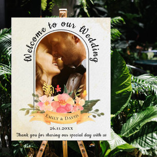Poster Elegante Arco de Foto Floral de Pêssego Boas-Vinda