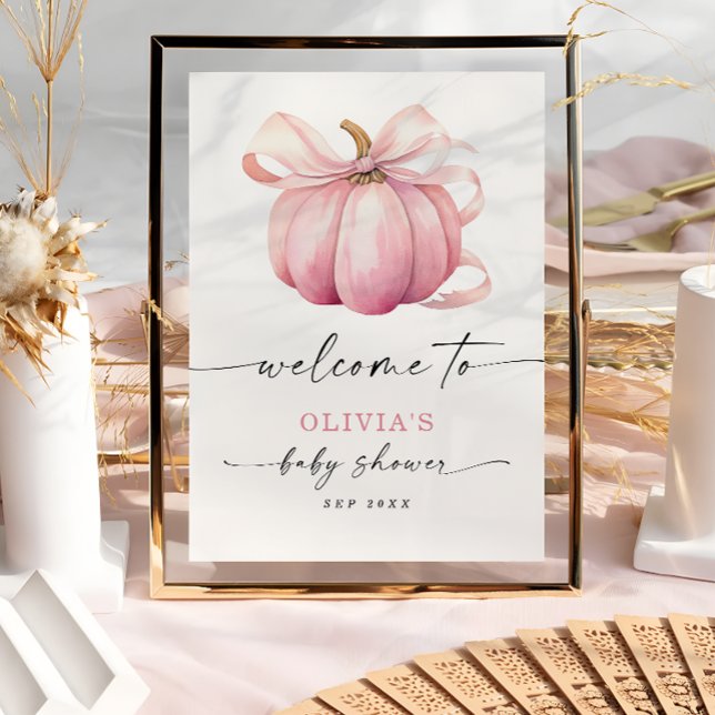 Poster Elegante Arco Pumpkin rosa Chá de fraldas bem-vind (Criador carregado)