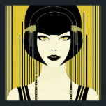 Poster Elegante Art Deco Flapper<br><div class="desc">Elegante Vintage Art Deco Flapper. Preto e amarelo. Belo rosto com estilo 1920 bob, franja, batas. Disponível em outros tamanhos. Escolha seu tamanho favorito na lista suspensa.</div>