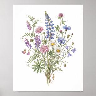 Poster "Elegante Arte de Buquê de Flores Silvestres em Aq