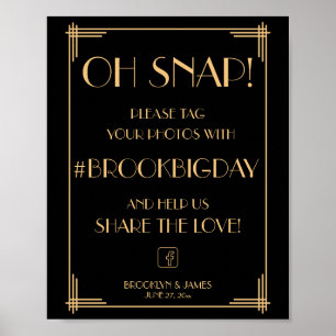 Poster Elegante Arte Negra Deco Gatsby Sinal Hashtag