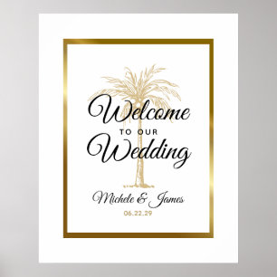 Poster Elegante Árvore de Palmeira Tropical Dourada de Bo