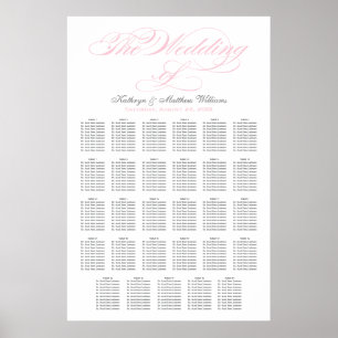 Poster Elegante Assento de Casamento com Caligrafia Rosa