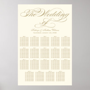 Poster Elegante Assento de Casamento em Marfim com Caligr