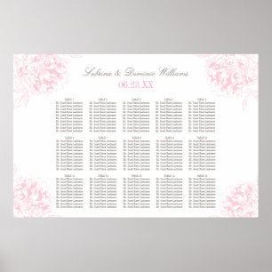 Pôster Elegante Assento de Casamento Rosa Cinza Floral Pe