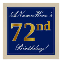 Elegante, Azul, Faux Dourado 72º Aniversário + Nom