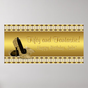 Pôster Elegante Banner de Aniversário com Salto Alto Dour