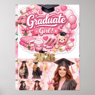 Poster Elegante Banner de festa de formatura floral rosa