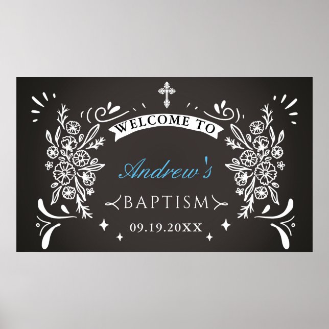 Poster Elegante Baptism Chalkboard Bem-vindo (Frente)