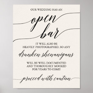 Poster Elegante Bar Aberto do Creme de Caligrafia Negra