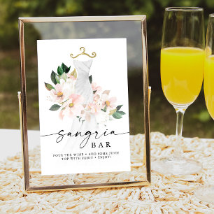 Poster Elegante Bar de Sangria para Chá de Noiva com Flor