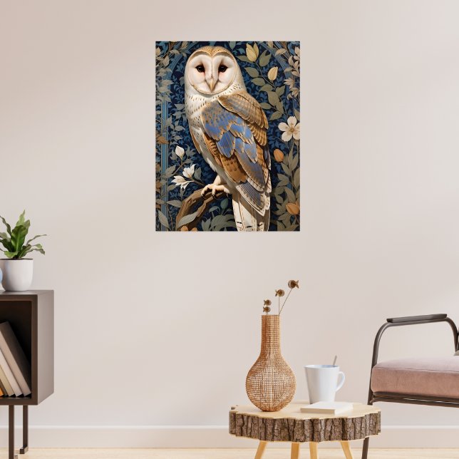 Poster Elegante Barn Owl William Morris Inspirou Floral (Sala de Estar 3)