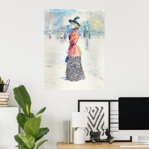 Poster Elegante Belle Époque  Mulher Francesa com Casaco 