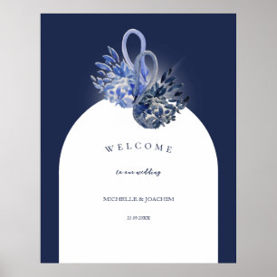 Poster Elegante Belo Blue Swans Aquarela Arte