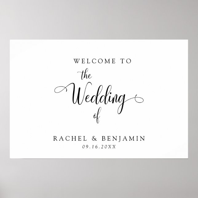 Poster Elegante Bem-Vindo ao Casamento Script Fancy Preto (Frente)