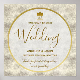 Poster Elegante Bem-Vindo Casamento Dourado