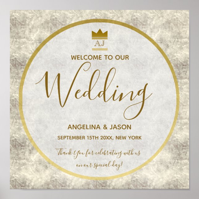 Poster Elegante Bem-Vindo Casamento Dourado (Frente)