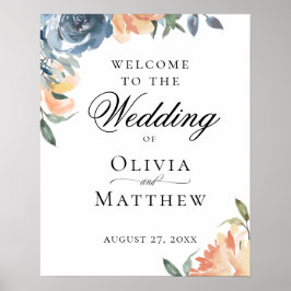 Poster Elegante Bem-vindo de Casamento Botânico em Azul P