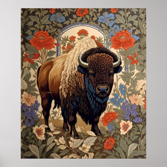 Poster Elegante Bison William Morris Inspirou (Frente)