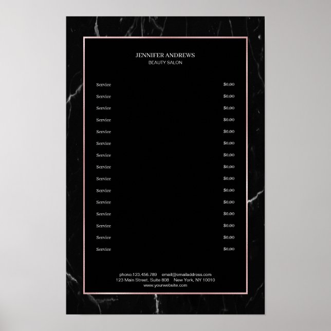 Poster Elegante Black Marble Rosegold (Frente)