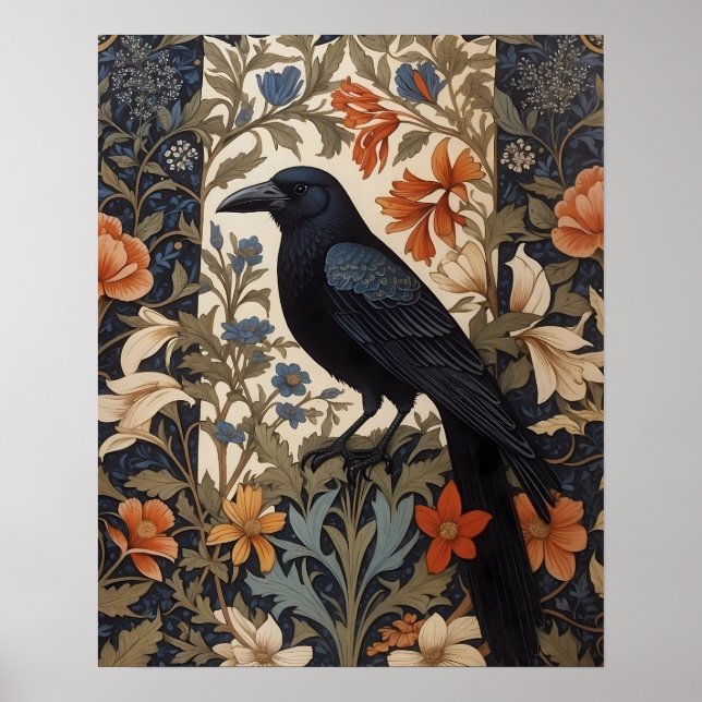 Poster Elegante Black Raven William Morris Inspirou Flora (Frente)