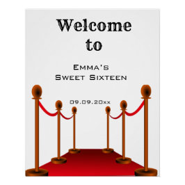 Pôster Elegante Black Red Carpet Sweet 16 Aniversário Bem