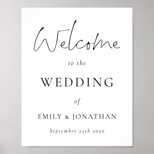Poster Elegante Black Script White Bem-vindo ao Casamento (Frente)