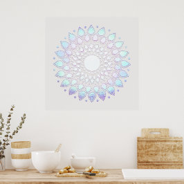 Poster Elegante Blue Floral Lotus Mandala