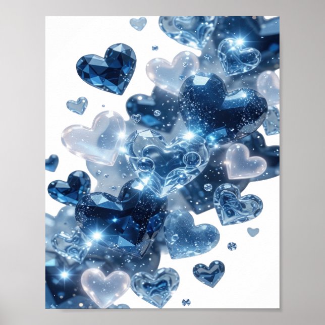 Poster Elegante BLUE HEARTS Prata (Frente)