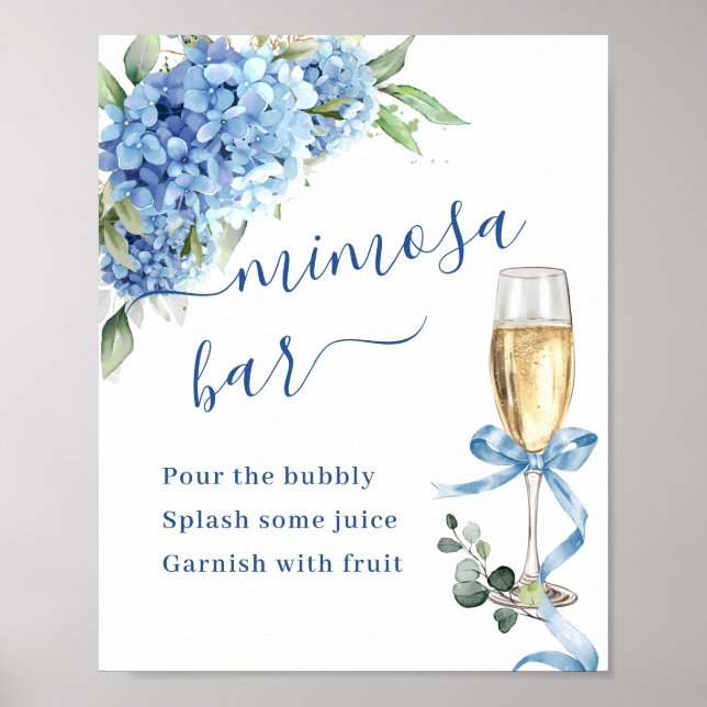 Poster Elegante Blue Hydrangea Mimosa Bar Weddin (Frente)