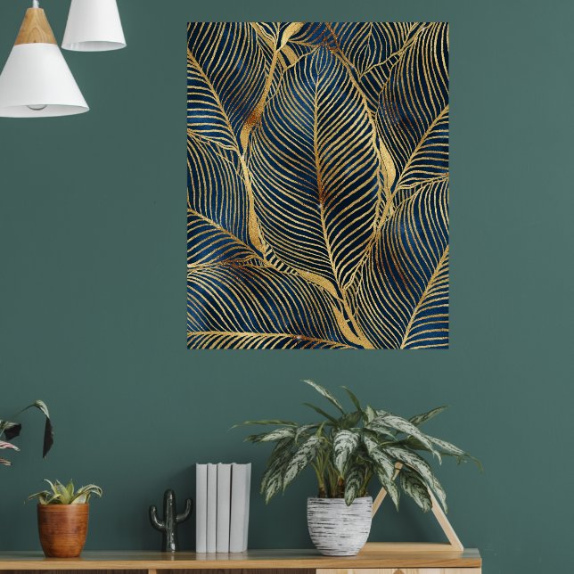 Poster Elegante Blue Leaf Design (Sala de Estar 1)