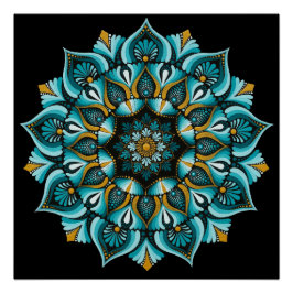 Pôster Elegante Blue Mandala | Sacred Geometry Boho | Zen