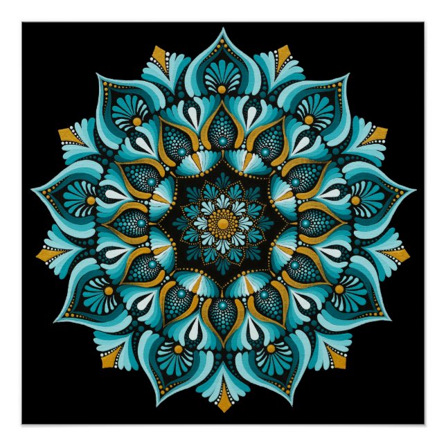 Pôster Elegante Blue Mandala | Sacred Geometry Boho | Zen (Frente)