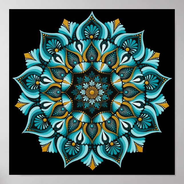 Poster Elegante Blue Mandala | Sacred Geometry Boho | Zen (Frente)