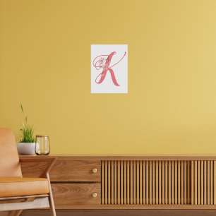 Poster Elegante Blush e Borgonha Floral Monograma Inicial