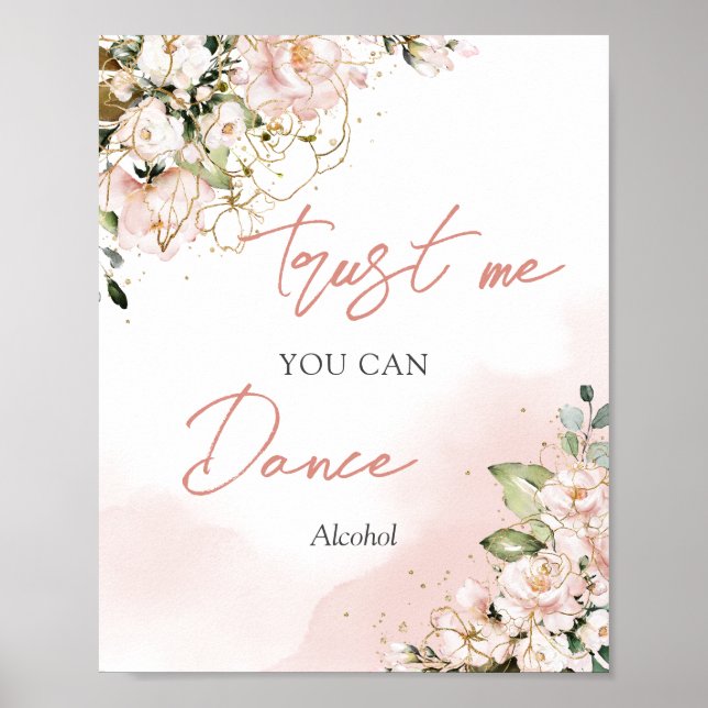 Poster Elegante blush floral gold confie em mim que você  (Frente)