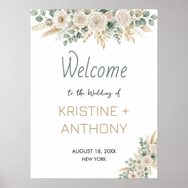 Poster Elegante Blush Floral Weding Sinal de Boas- (Frente)