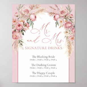 Poster Elegante blush peonies pampas boho arch Assinatura