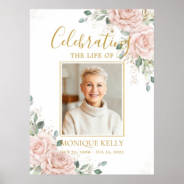 Poster Elegante Blush Rosa Imagem Funeral Memorial (Frente)