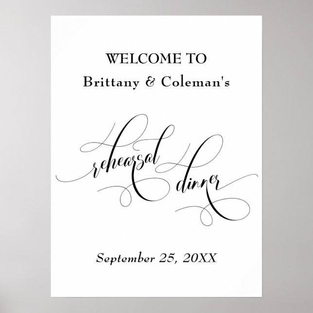 Poster Elegante Boas-vindas ao Sinal de Jantar de Ensaio (Frente)