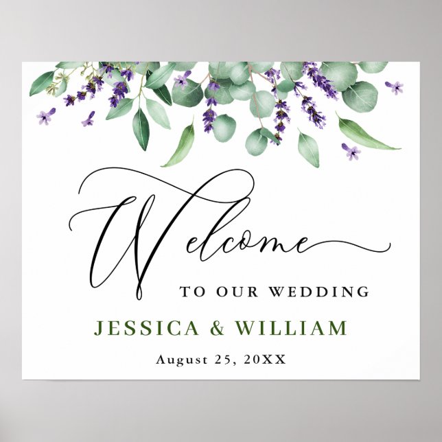 Poster Elegante Boas-vindas de Casamento Eucalipto Lavand (Frente)